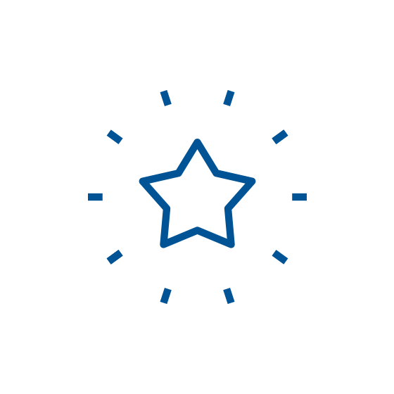 Blue icon of star with circular burst