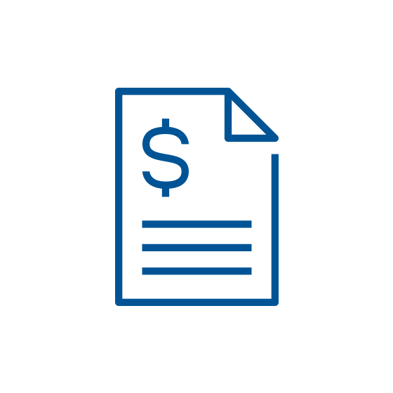 Blue icon of an invoice