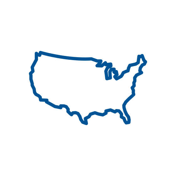 Blue icon of a map of the United States