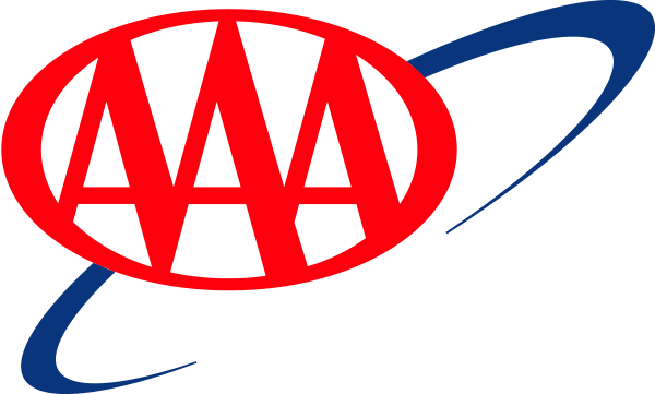 AAA Logo - Red sans-serif type inside red oval with blue opposing swoosh