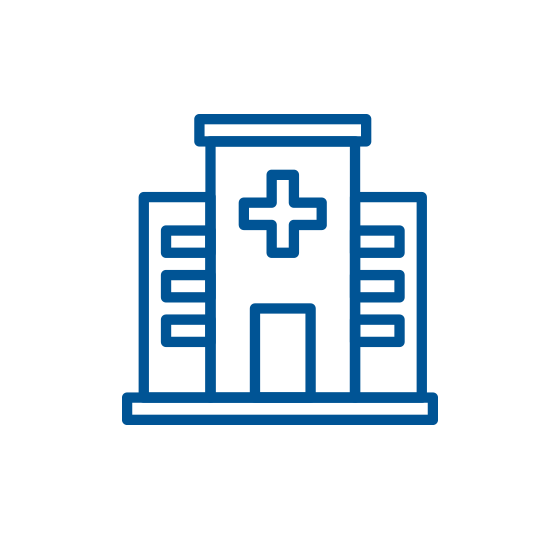 Blue icon of a hospital