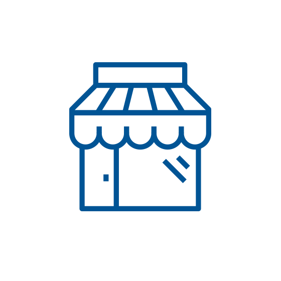 Blue icon of a retail storefront