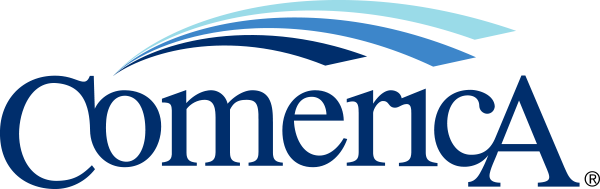 Comerica Bank Logo - Dark blue serif type with three arches in shades on blue above