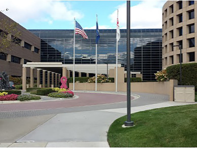 Photo of brilar tended landscaping with lawn, flowers, and hedges for AAA Auto Group