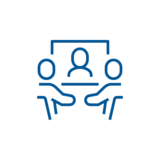 Blue icon of people doing a video call